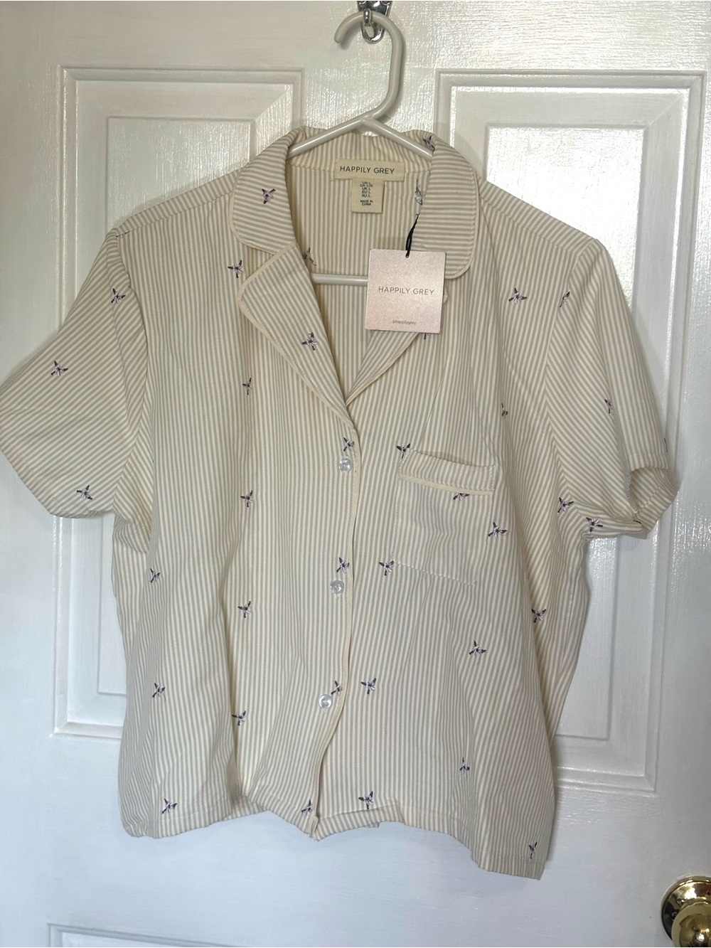 Happily Grey Cream Striped Short Sleeve Button-Up